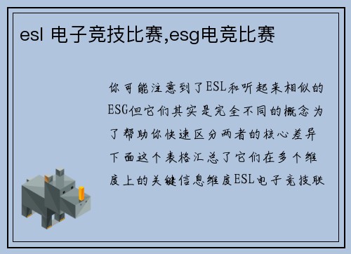 esl 电子竞技比赛,esg电竞比赛